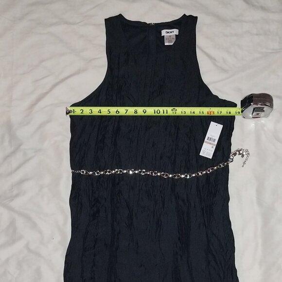 NWT DKNY Women's midi Sleeveless dress with shiny Sliver chain belt Size 12 - Picture 2 of 5